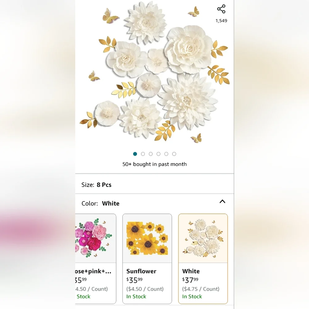 NEW White Paper Flower Decorations for Wall Party/Backdrop/Weddings/Birthday